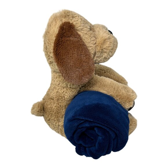 Soft Plush Puppy Dog Fleece Blanket Tan Brown Blue Lovey Lovie Stuffed Animal - Picture 4 of 11